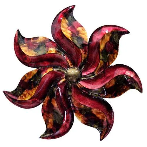 17.25" X 2" X 17.25" Burgundy Copper And Brown Metal Small Flower Metal Wall Decor