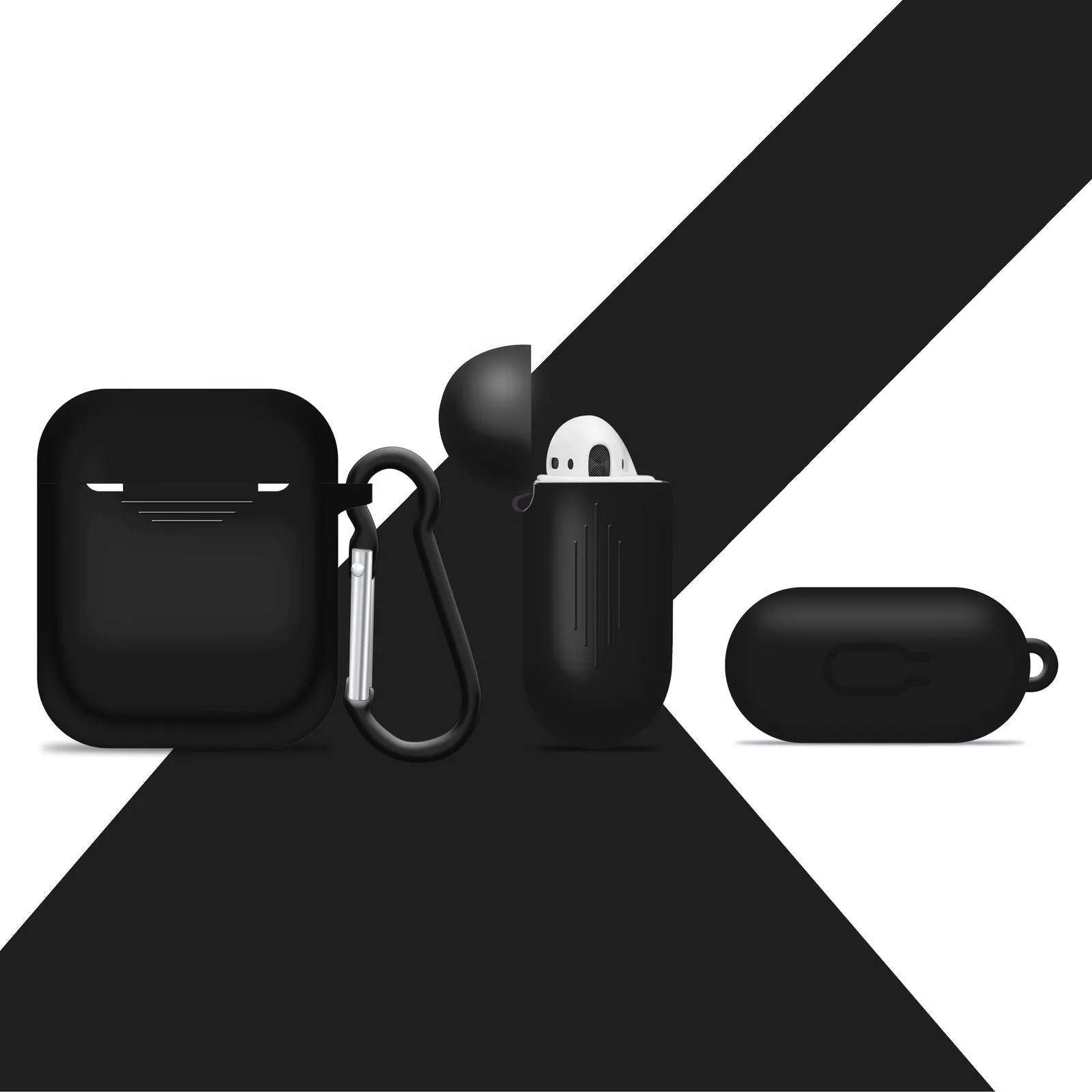 2 in 1 Apple Airpods Silicone Case Earphones Charge Skin Cover Black