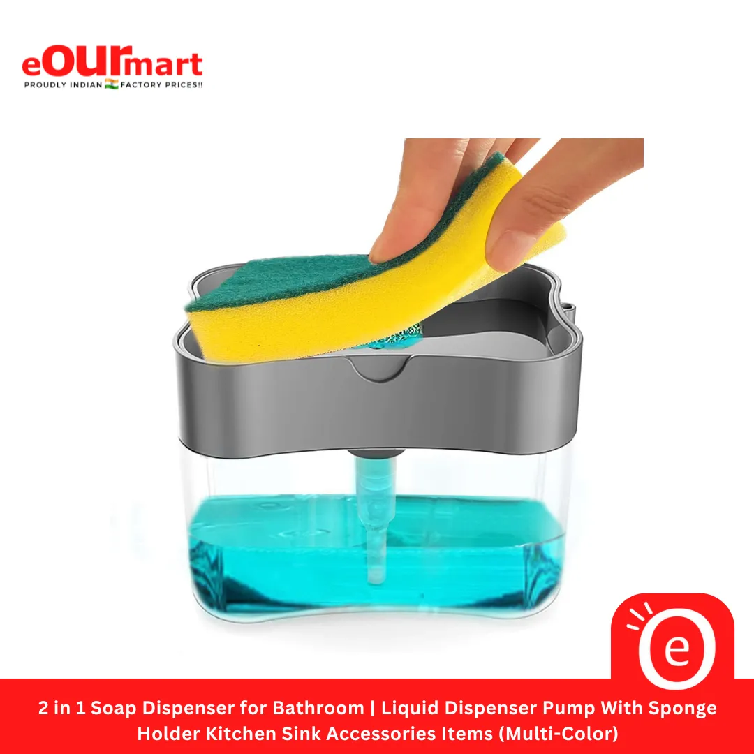 2 in 1 Soap Dispenser for Bathroom | Dishwasher Liquid Holder | Liquid Dispenser Pump With Sponge Holder Kitchen Sink Accessories Items (Multi-Color)