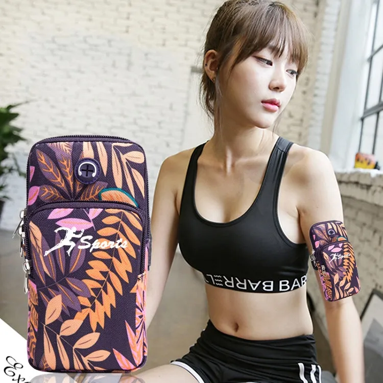 2 PCS B026 Running Mobile Phone Arm Bag Sports Yoga Mobile Phone Bag, Specification： Large (Leaves Orange)