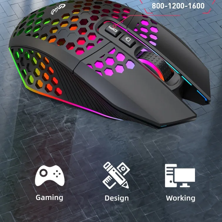 2.4GHz Wireless Honeycomb Design Gaming Mouse with RGB Backlight & Mute Buttons for Windows/Mac, 95g