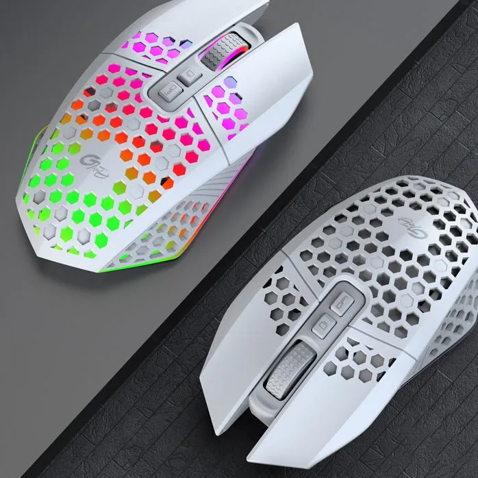 2.4GHz Wireless Honeycomb Design Gaming Mouse with RGB Backlight & Mute Buttons for Windows/Mac, 95g