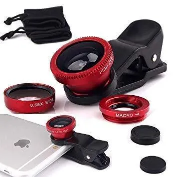 3 in 1 Cell Phone Camera Lens Kit -Fish Eye Lens, 2 in 1 Macro Lens & Wide Angle Lens Compatible for Android/iOS Devices