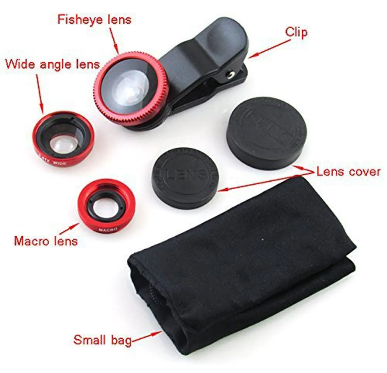 3 in 1 Cell Phone Camera Lens Kit -Fish Eye Lens, 2 in 1 Macro Lens & Wide Angle Lens Compatible for Android/iOS Devices