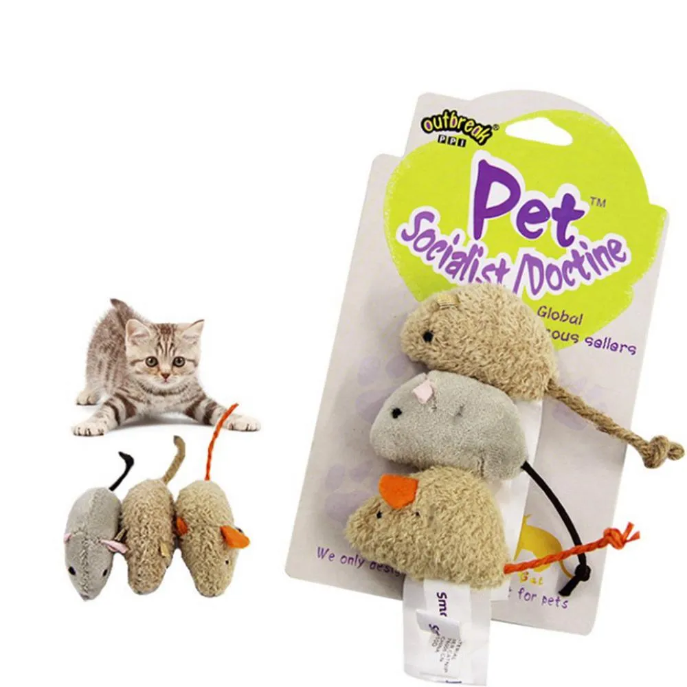 3 pieces Plush Mouse Scratch Bite Resistance Interactive Mouse Toy