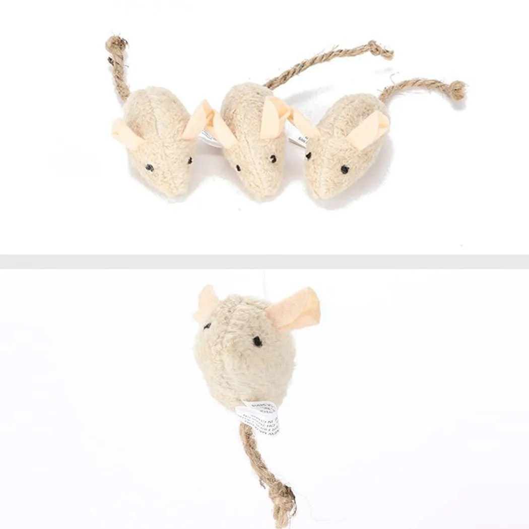 3 pieces Plush Mouse Scratch Bite Resistance Interactive Mouse Toy