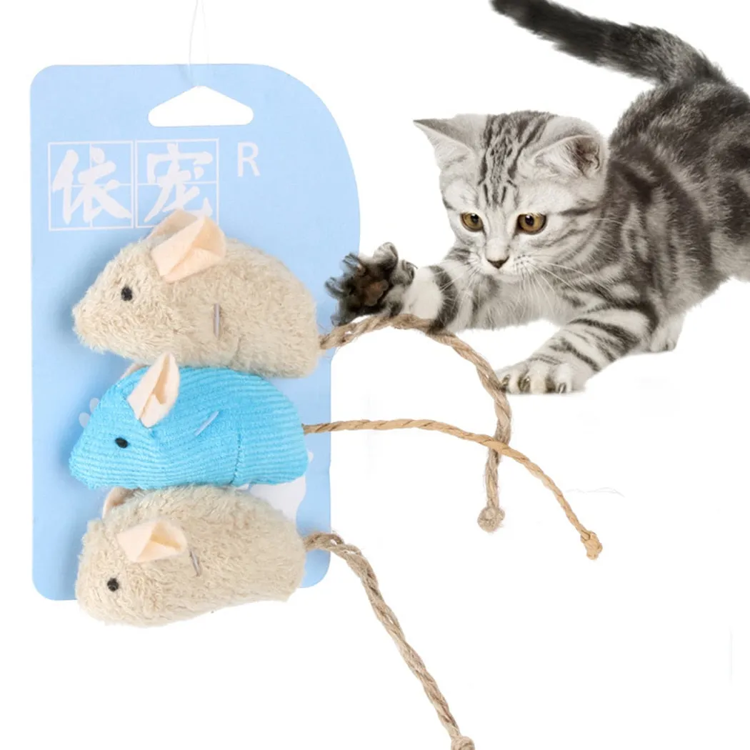 3 pieces Plush Mouse Scratch Bite Resistance Interactive Mouse Toy