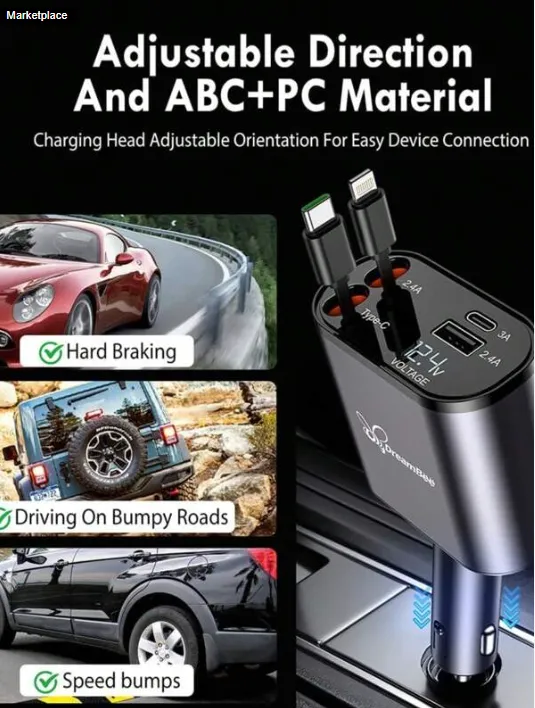 4 in 1 car charger|Premium Retractable 4-in-1 Quick Charge Car Charger