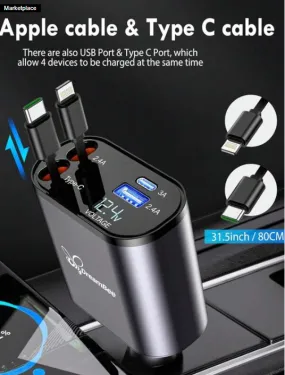 4 in 1 car charger|Premium Retractable 4-in-1 Quick Charge Car Charger