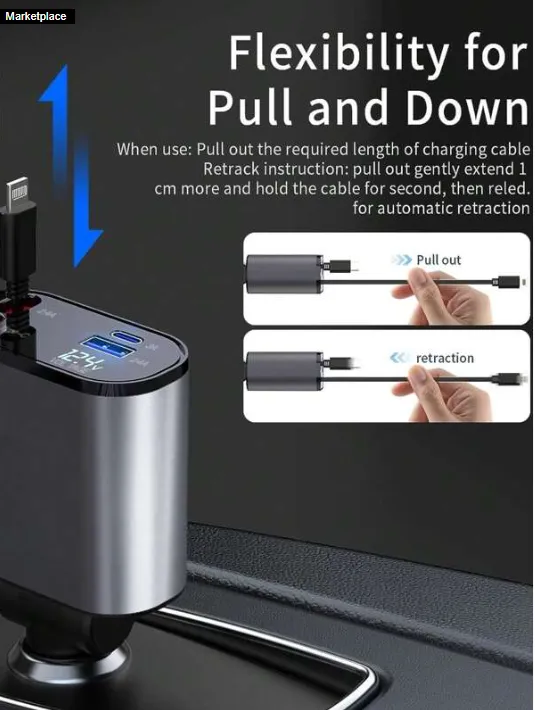 4 in 1 car charger|Premium Retractable 4-in-1 Quick Charge Car Charger