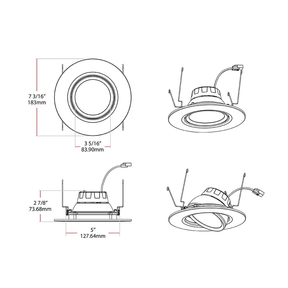 4 inch Gimbal Retrofit LED Can Light, 8 Watts, 750 Lumens, Selectable 2700K to 5000K, White Finish