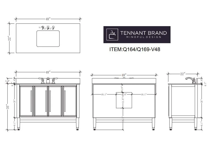 48" Tennant Brand Navy Blue Bertone Bathroom Sink Vanity - Model # Q169NB-48QT