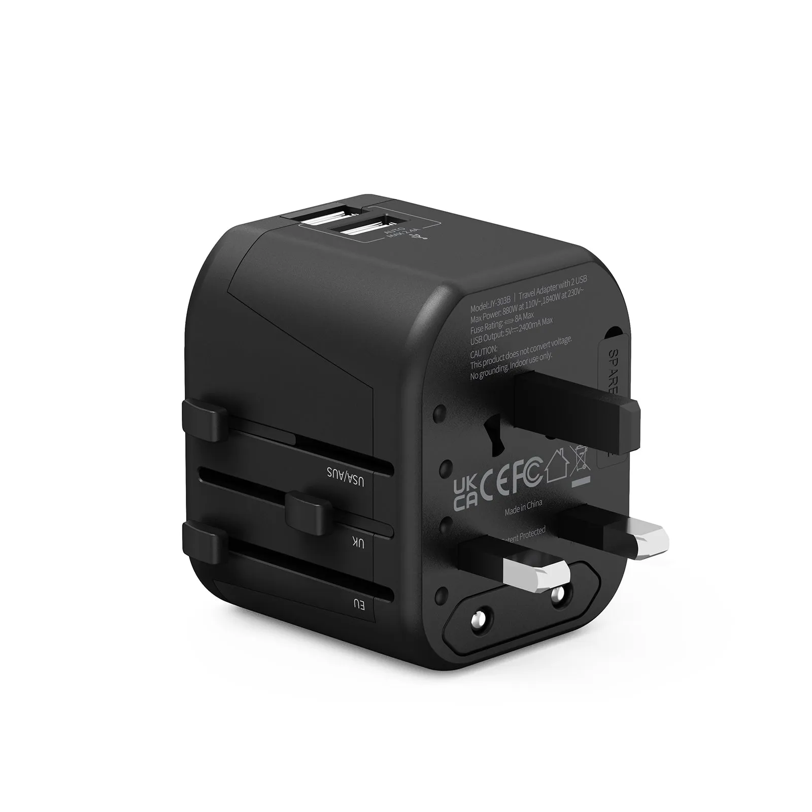 4PACK Travel Adapter Worldwide All in One Universal Wall AC Wall Charger Dual USB Ports Phone Laptop Black