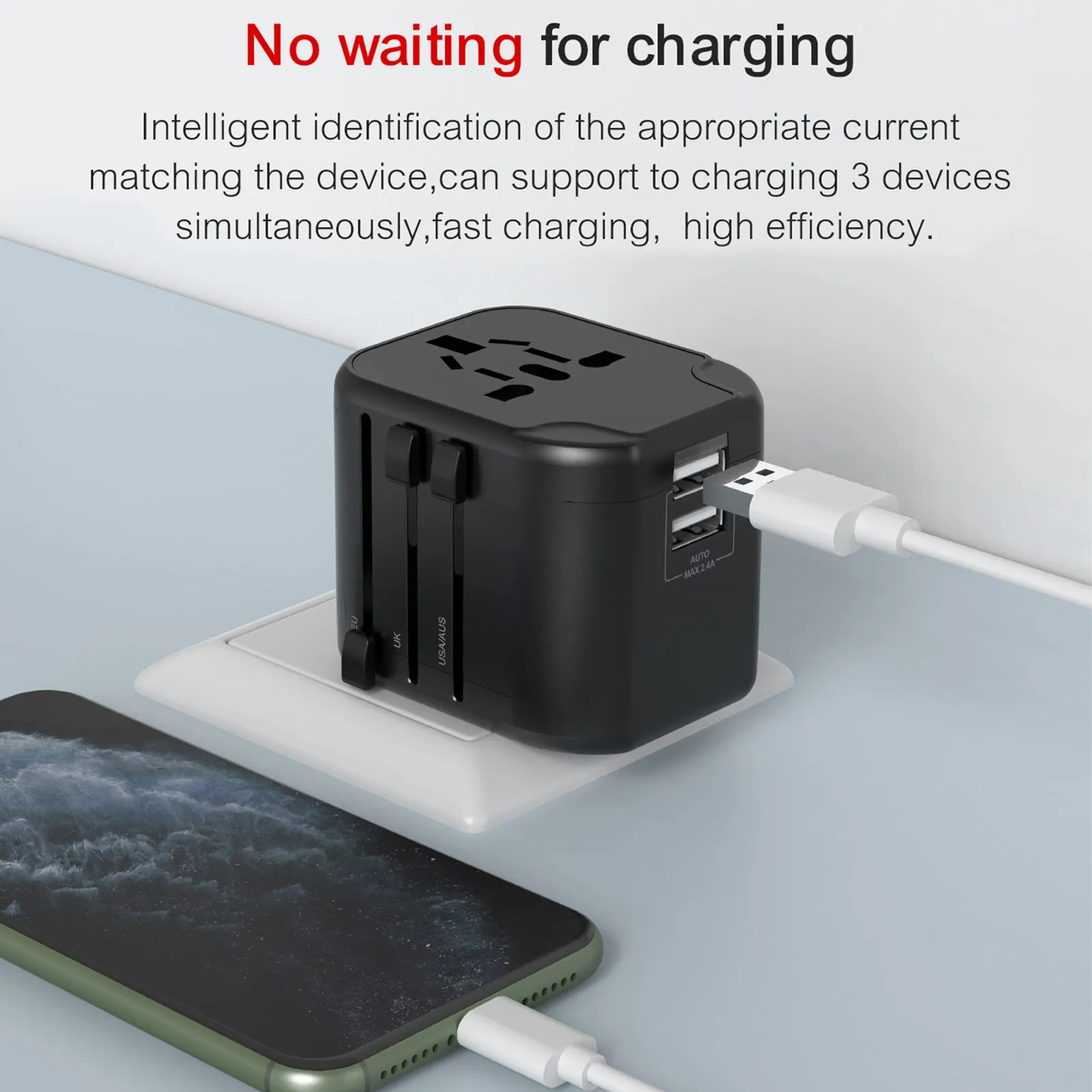 4PACK Travel Adapter Worldwide All in One Universal Wall AC Wall Charger Dual USB Ports Phone Laptop Black