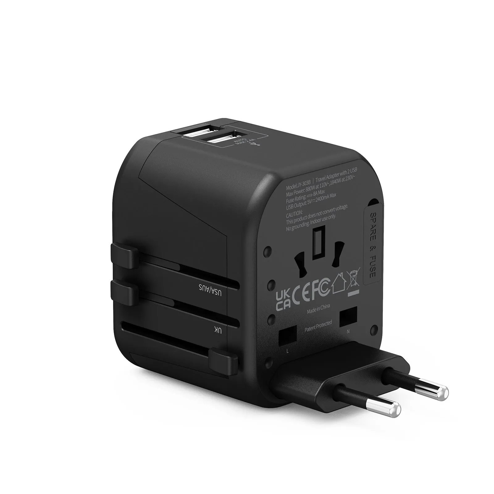 4PACK Travel Adapter Worldwide All in One Universal Wall AC Wall Charger Dual USB Ports Phone Laptop Black