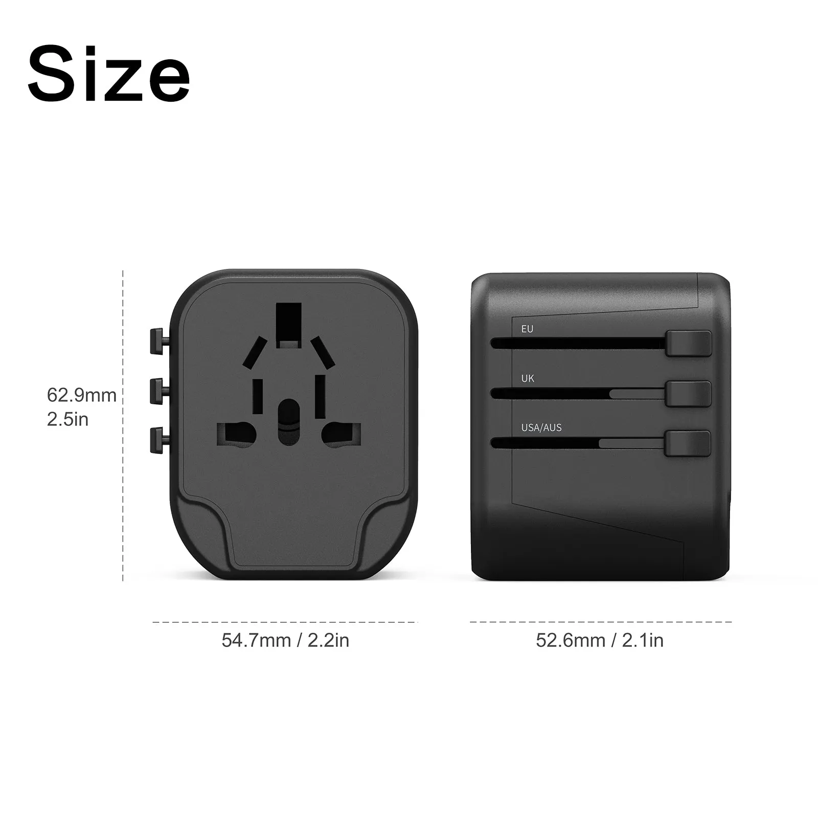 4PACK Travel Adapter Worldwide All in One Universal Wall AC Wall Charger Dual USB Ports Phone Laptop Black