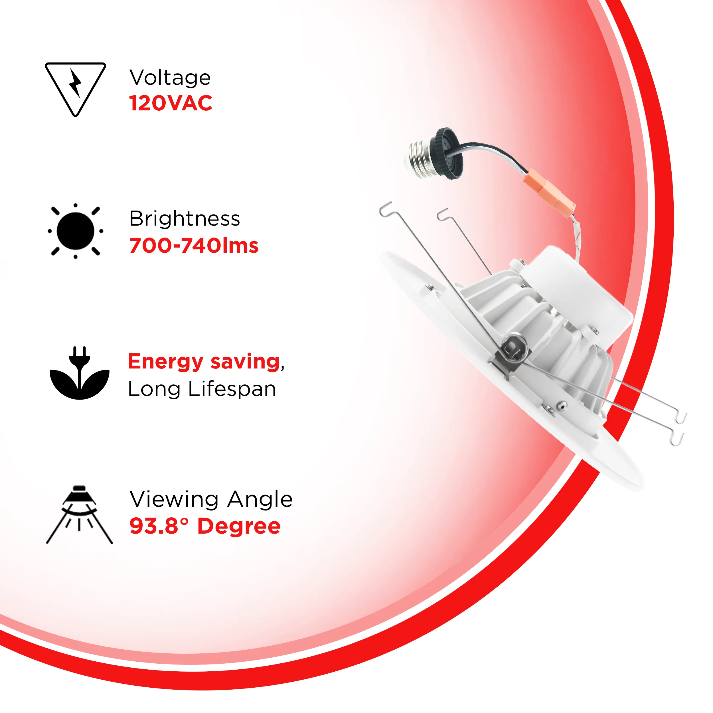 6" 15W Gimbal Retrofit Recessed Downlight - Eyeball Adjustable Spotlight - 1040 lumens