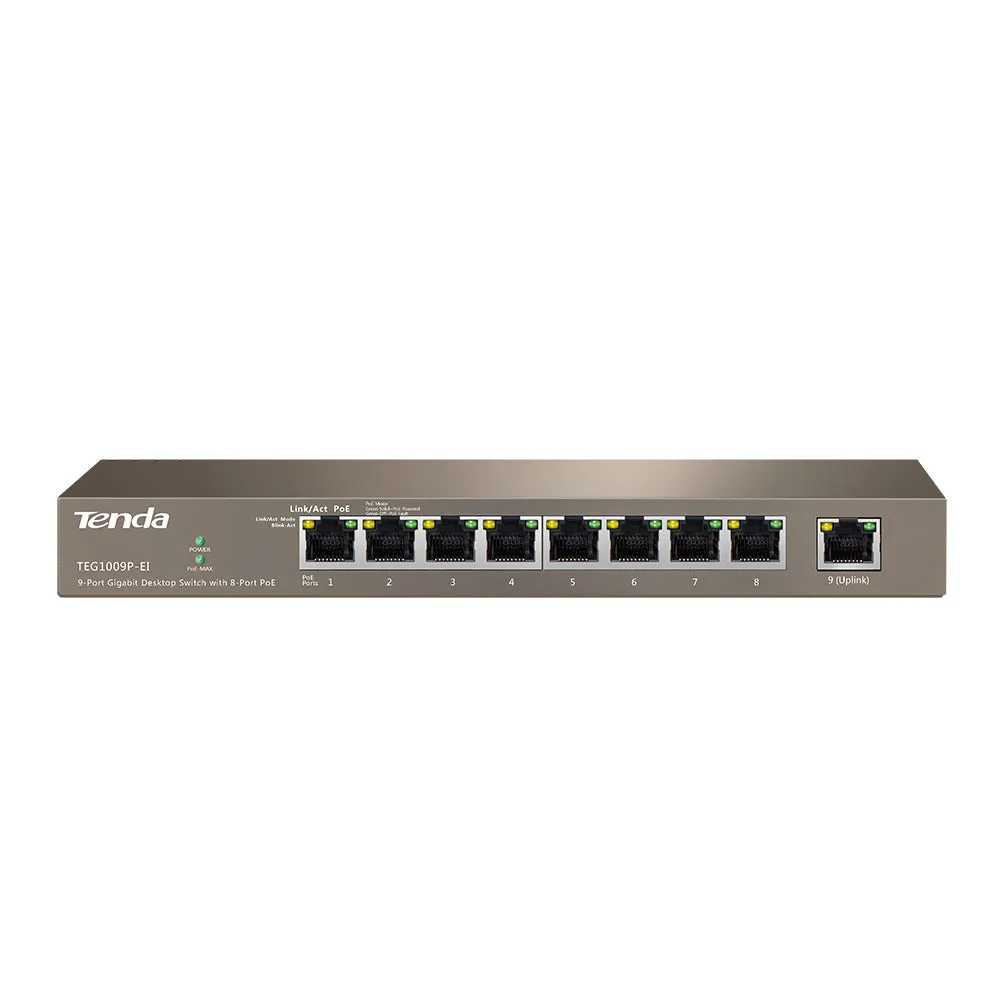 9-Port Gigabit Desktop Switch with 8-Port PoE Tenda TEG1009P-EI