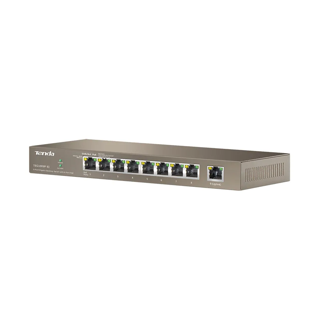 9-Port Gigabit Desktop Switch with 8-Port PoE Tenda TEG1009P-EI