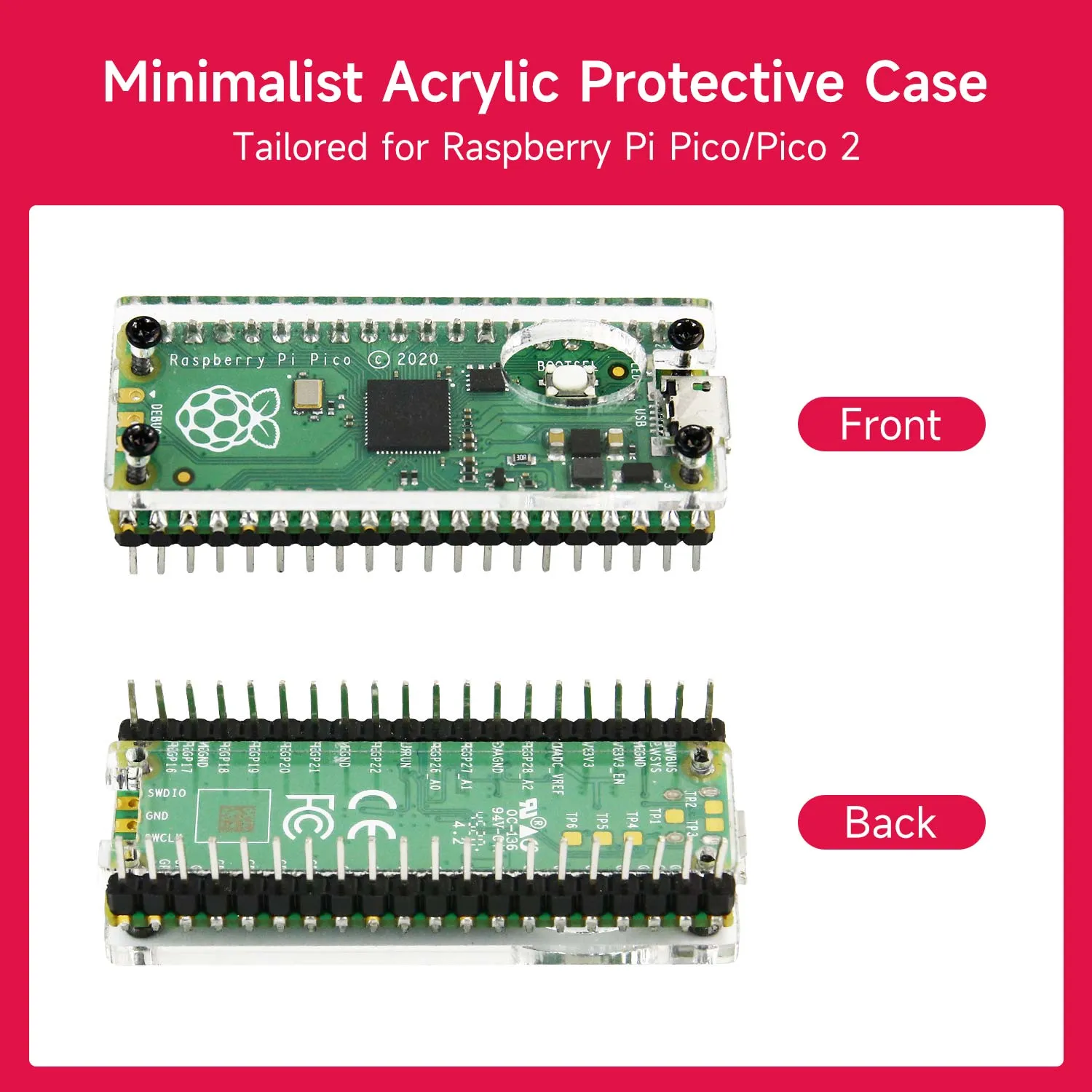 Acrylic protective case for Raspberry Pi Pico/Pico 2