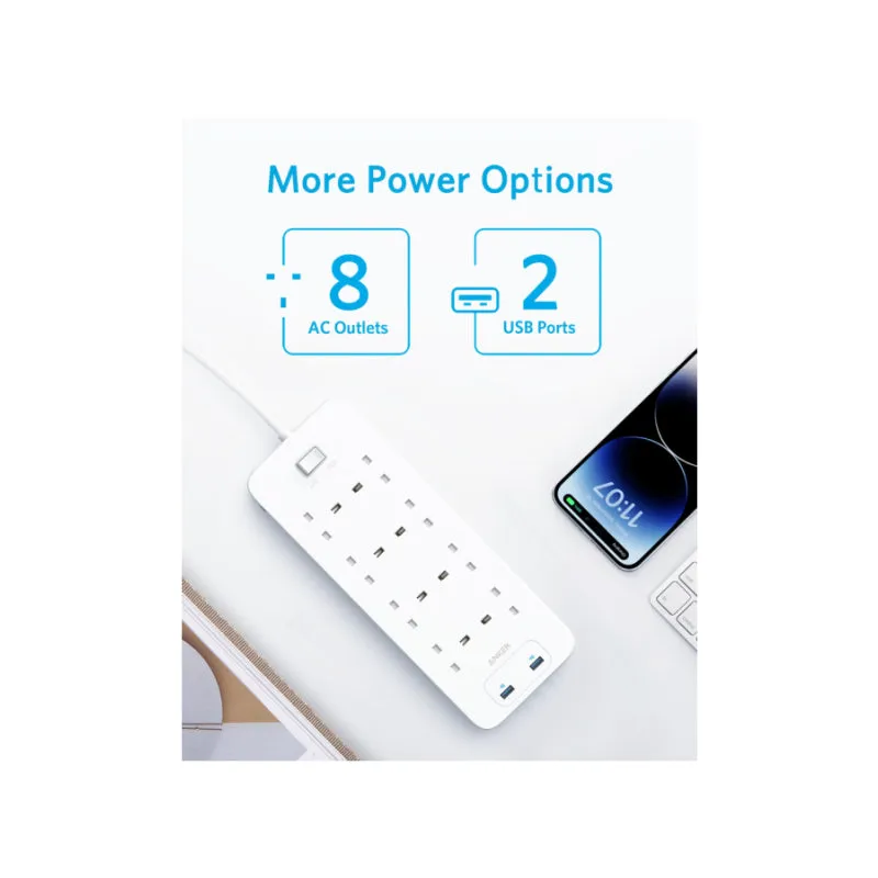 Anker 8-Port Power Outlet With 2 USB-A ports 12 Watts - White