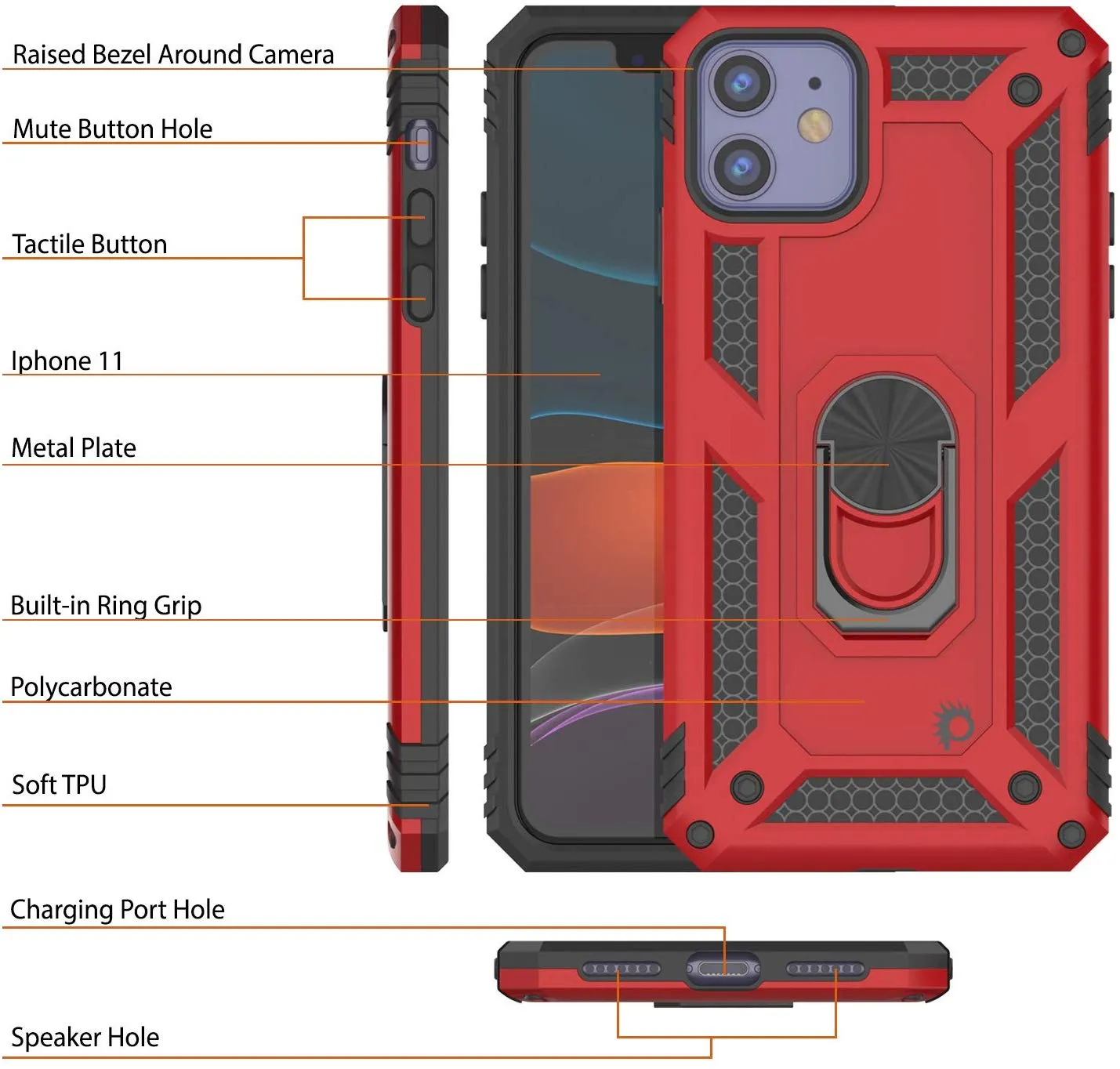 Apple iPhone 11  Punkcase ArmorShield Military Style Case Red