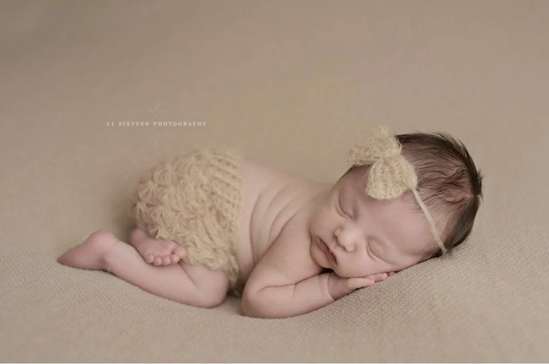 Beige Newborn Mohair Skirt and Headband Set