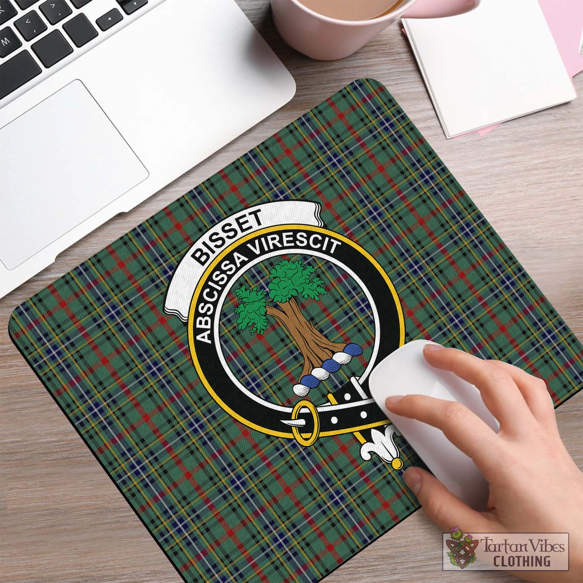 Bisset Tartan Mouse Pad with Family Crest