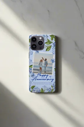 Blue Floral Happy Anniversary Customized iPhone Case