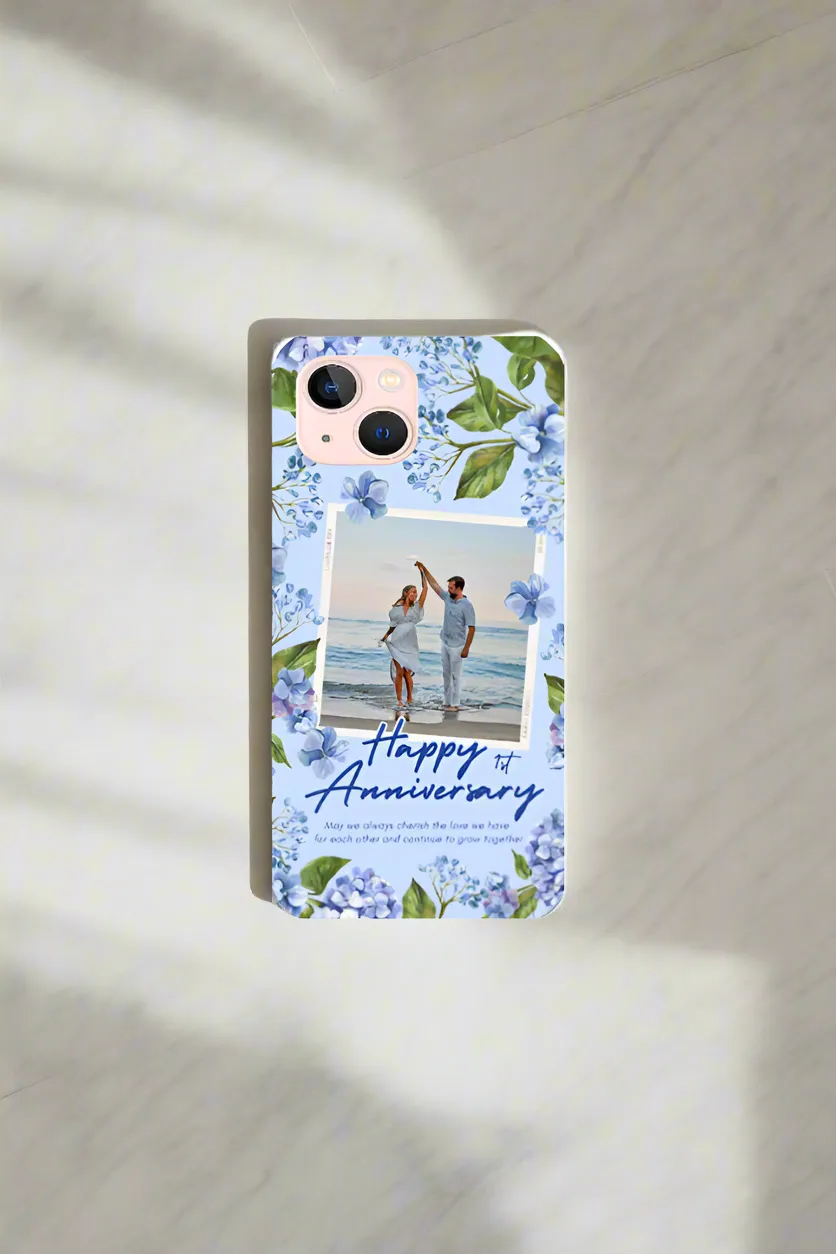 Blue Floral Happy Anniversary Customized iPhone Case