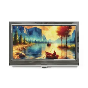 Boats on a lake, nature landscape Business Card Holder