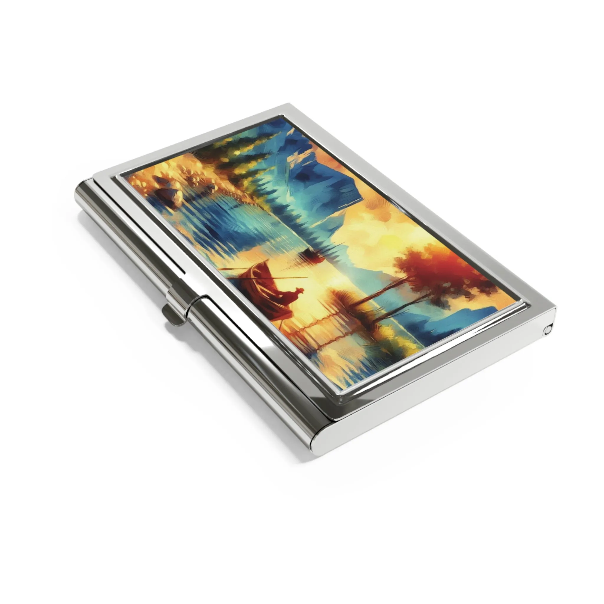 Boats on a lake, nature landscape Business Card Holder