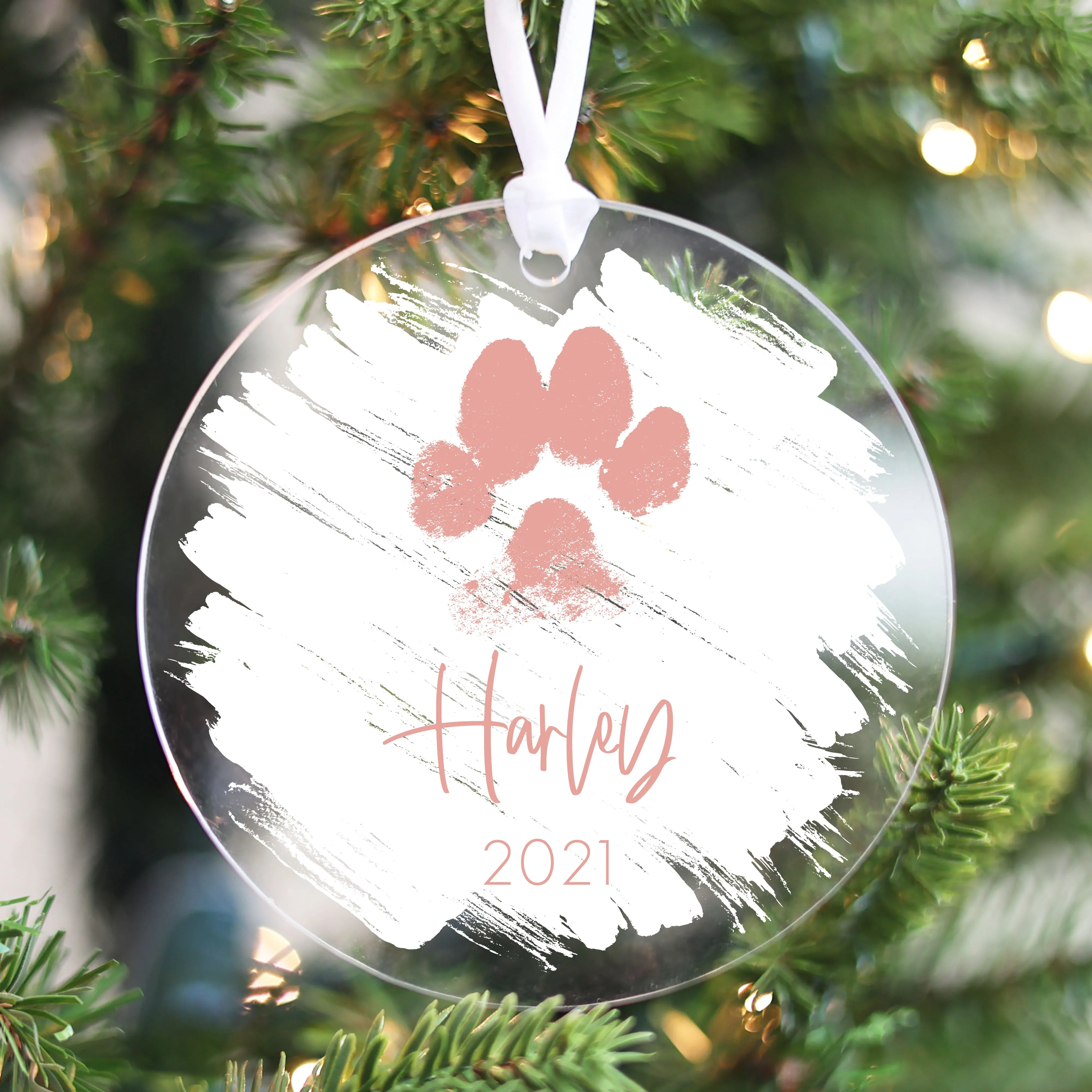 Brushed Acrylic Paw Print Christmas Ornament