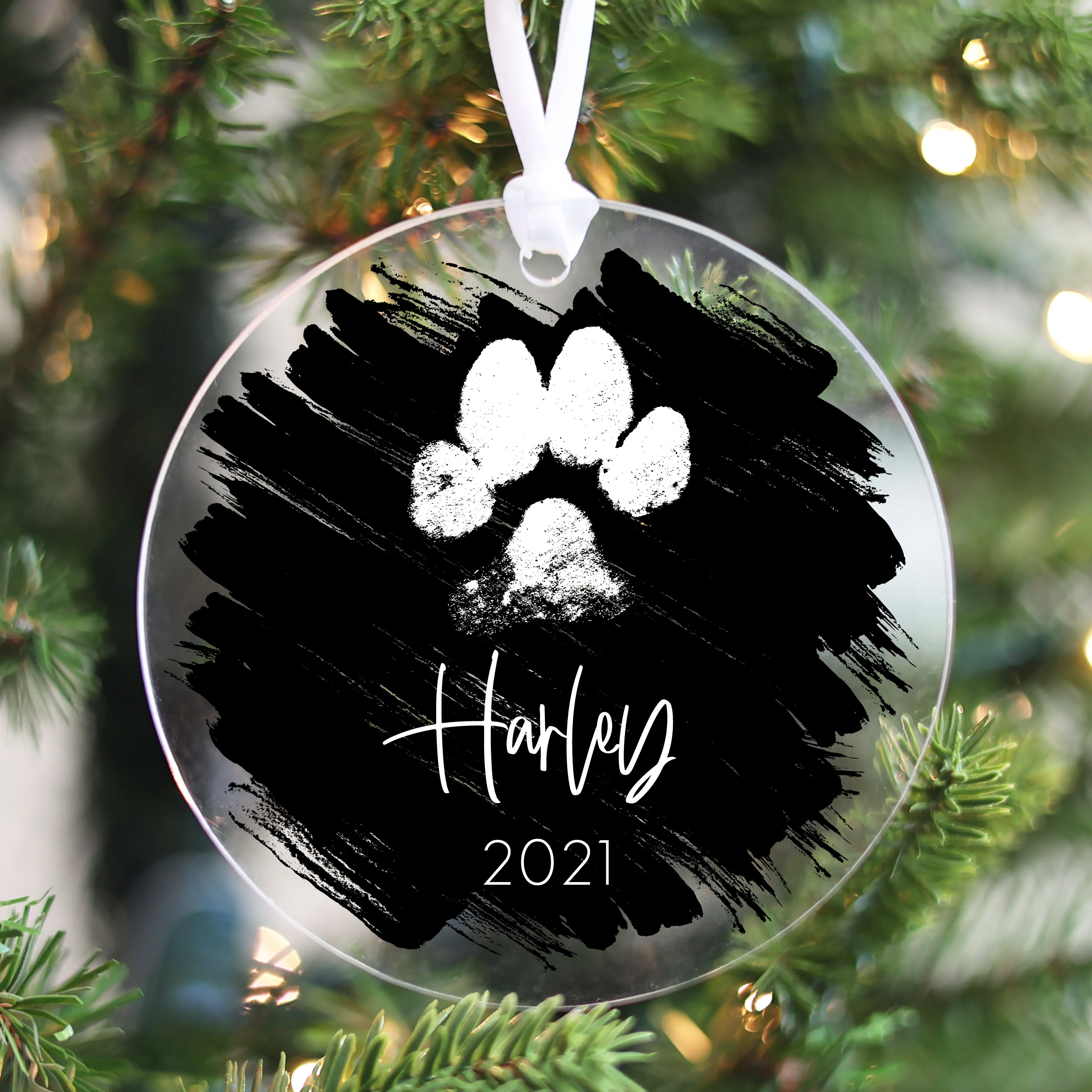 Brushed Acrylic Paw Print Christmas Ornament