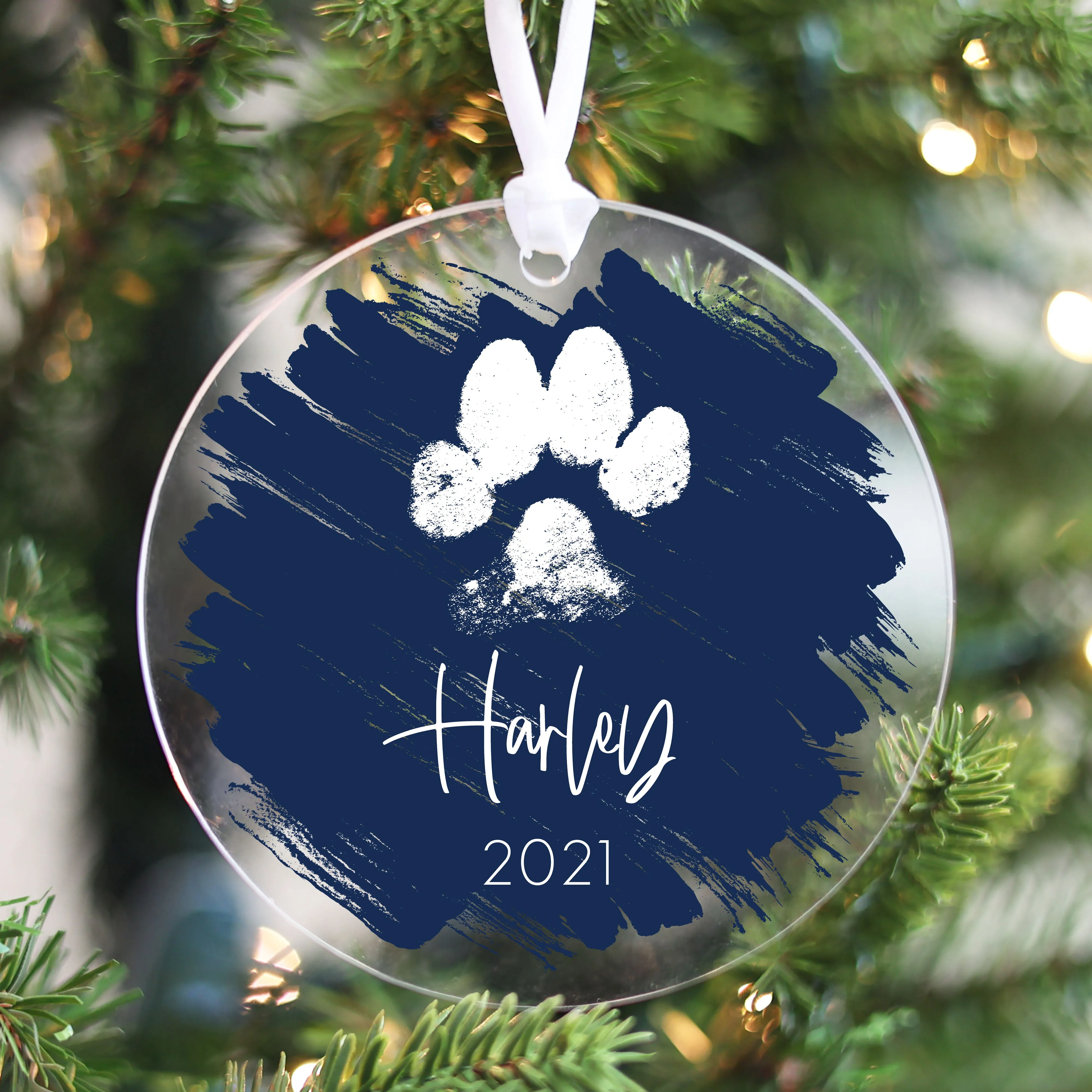 Brushed Acrylic Paw Print Christmas Ornament