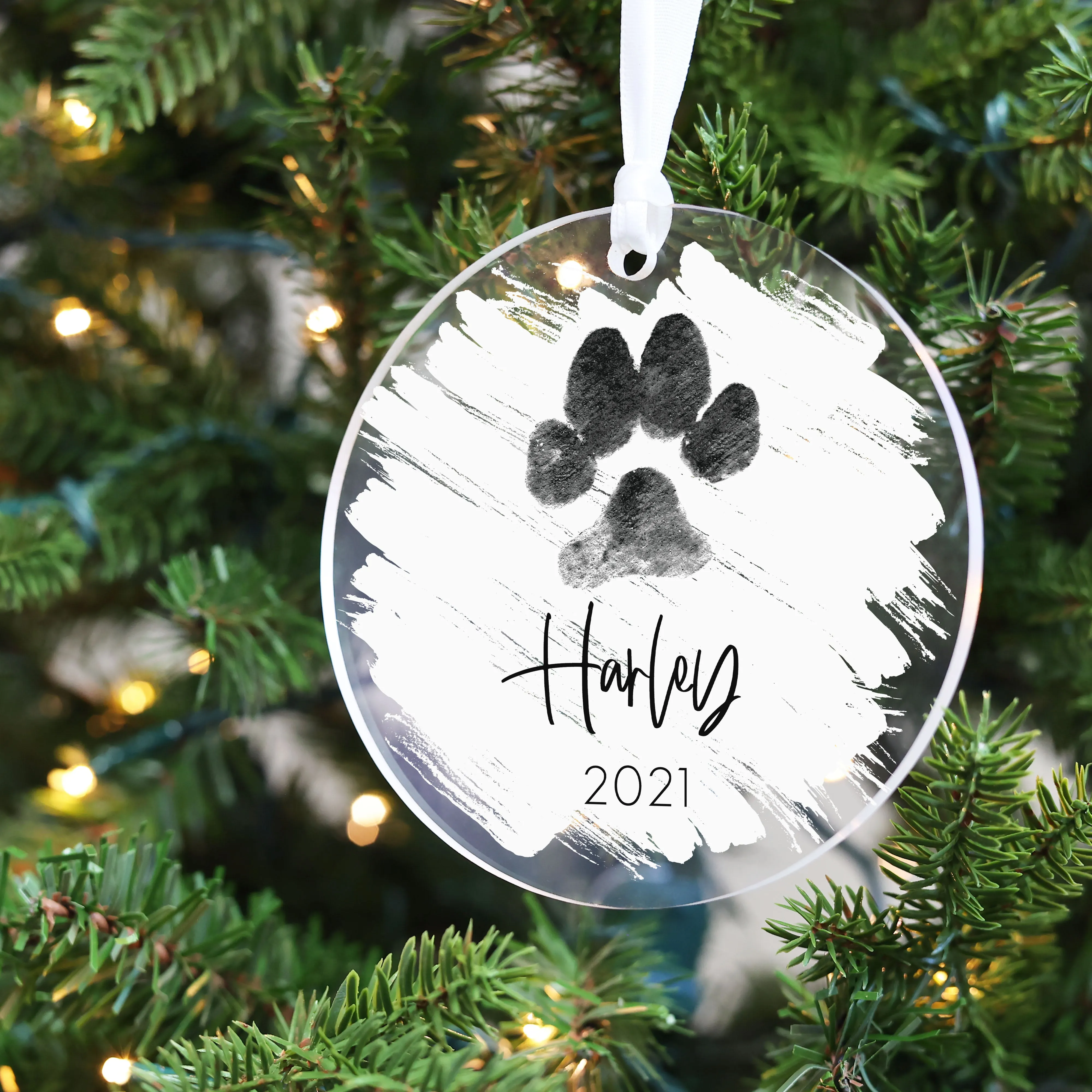 Brushed Acrylic Paw Print Christmas Ornament