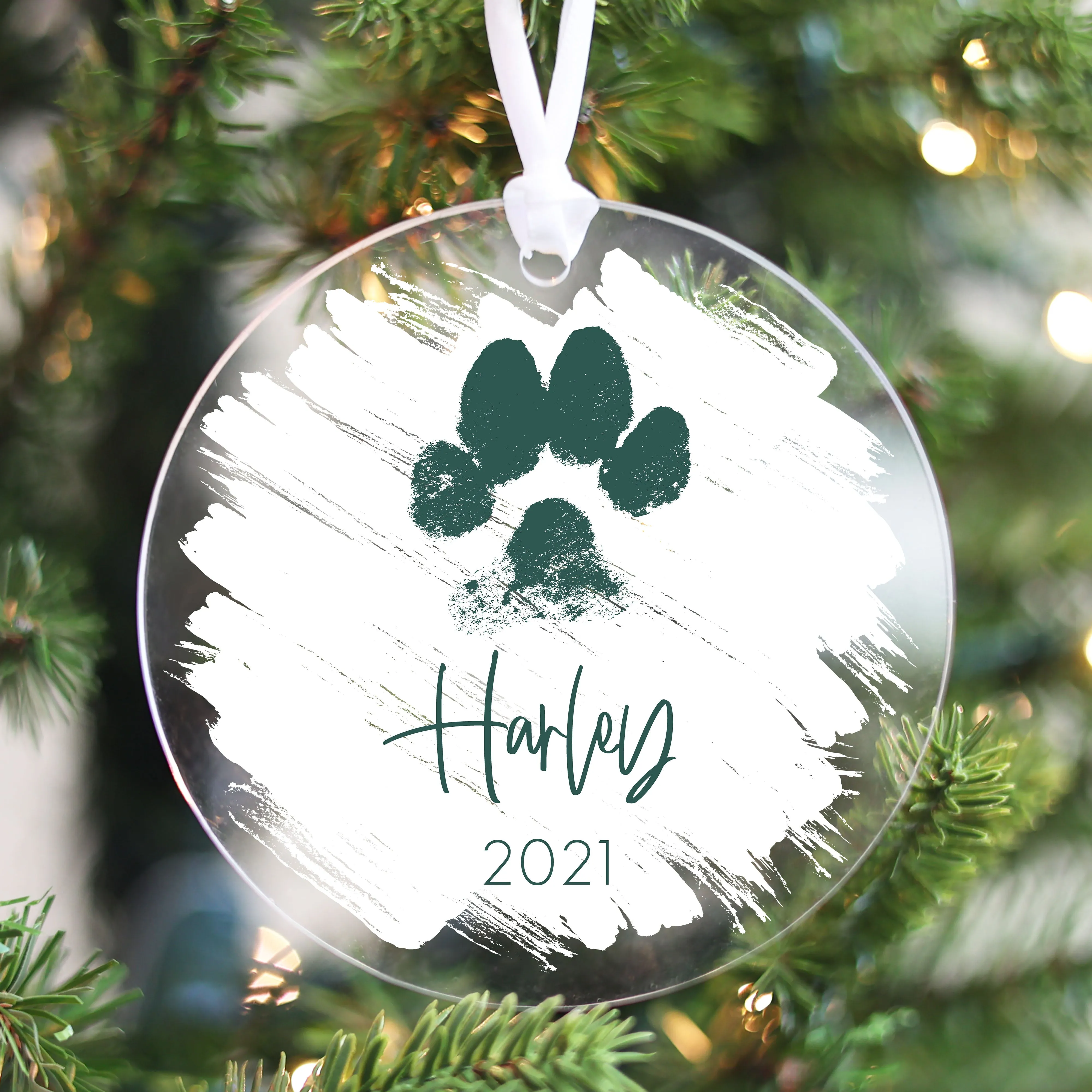 Brushed Acrylic Paw Print Christmas Ornament