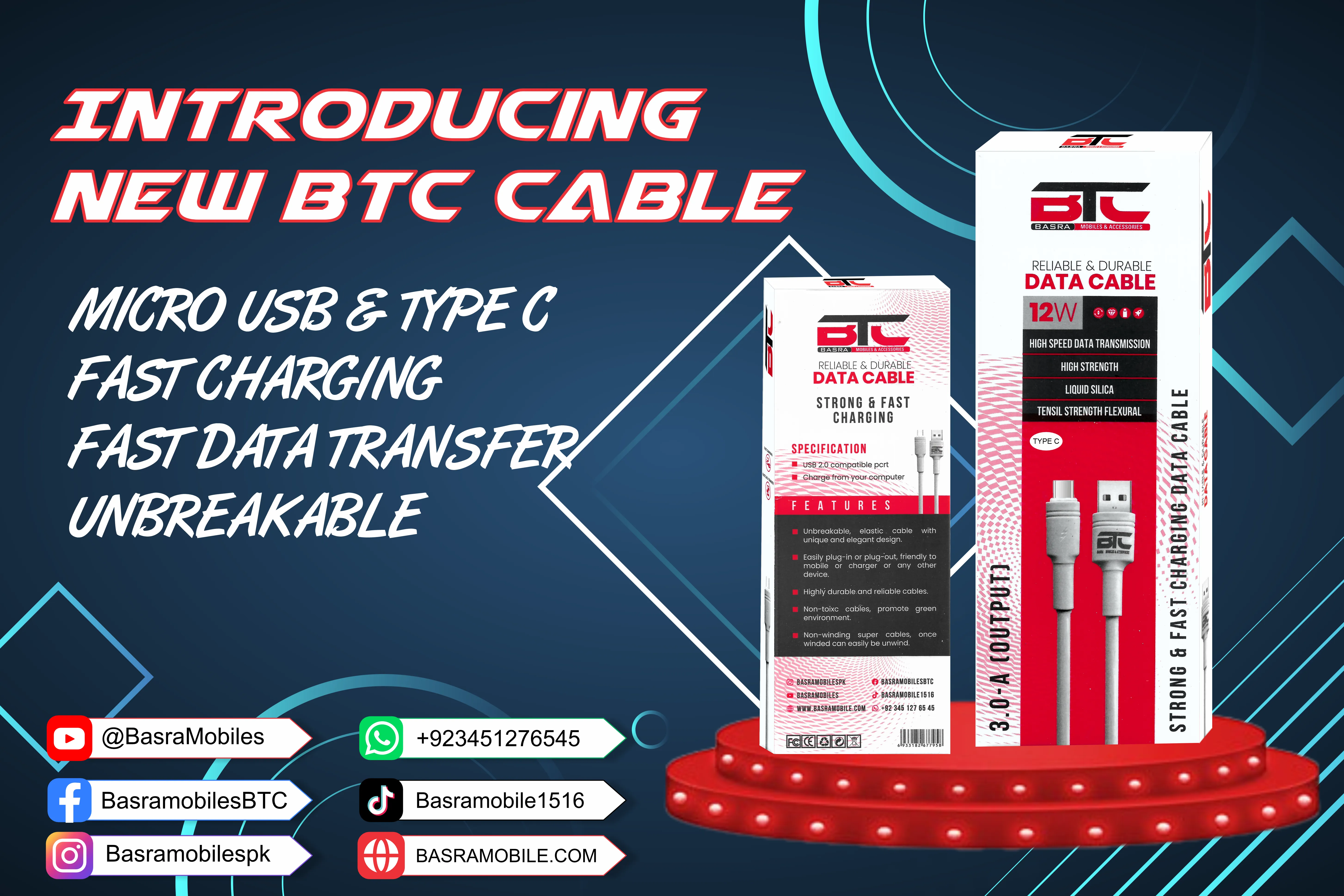 BTC DATA CABLE FAST CHARGING TYPE C & MICRO USB