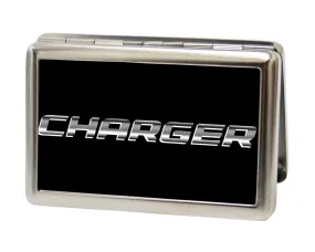 Business Card Holder - LARGE - CHARGER Text FCG Black Silver-Fade