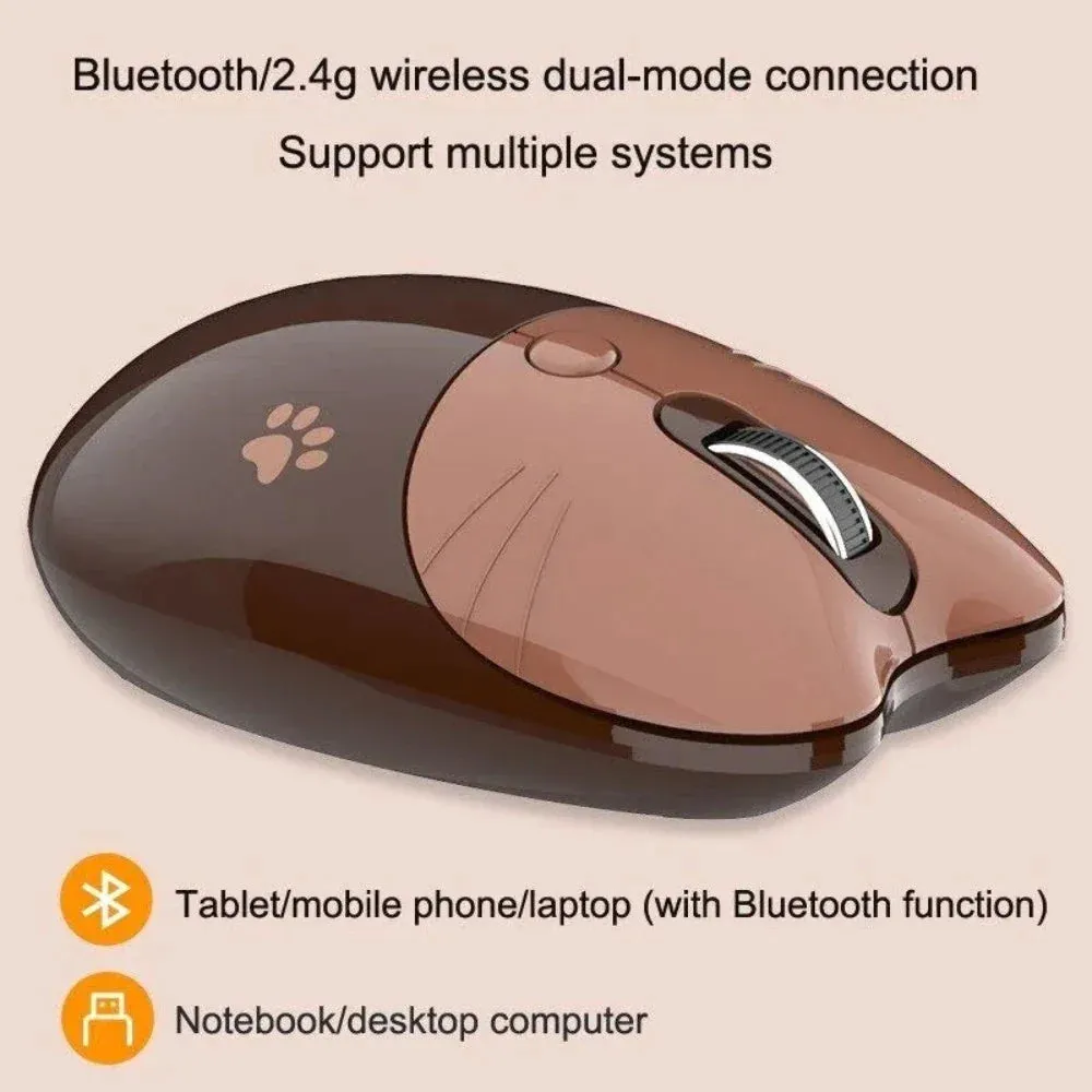 Cartoon Cat Theme Bluetooth with 2.4Ghz Wireless Mouse