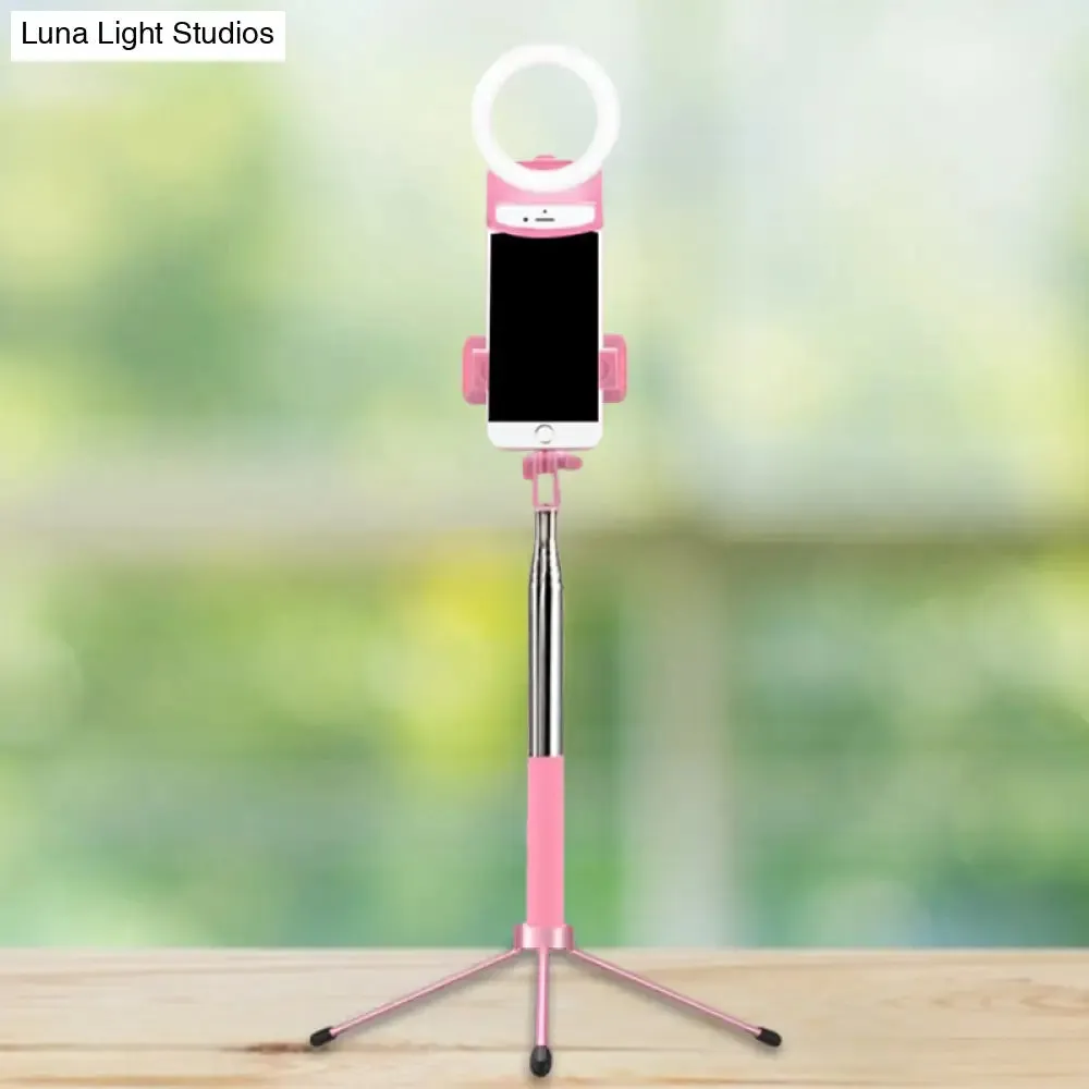 Contemporary Pink Metal Mobile Phone Holder with Ring Make-Up Lamp and LED Fill Flush Light