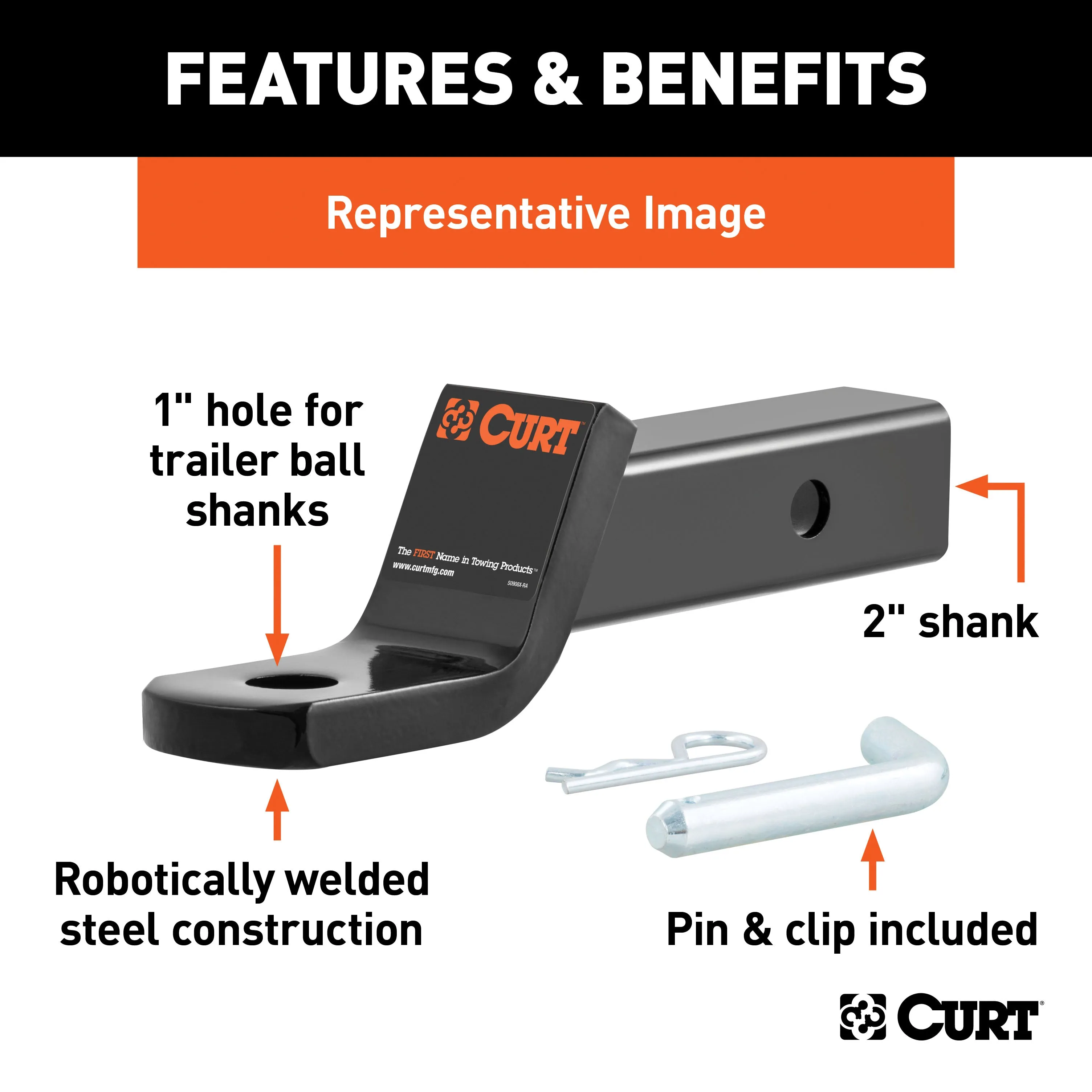 CURT 45052 Class 3 Ball Mount with Pin (2in. Shank; 7;500 lbs.; 4in. Drop; 8-1/4in. Long; i