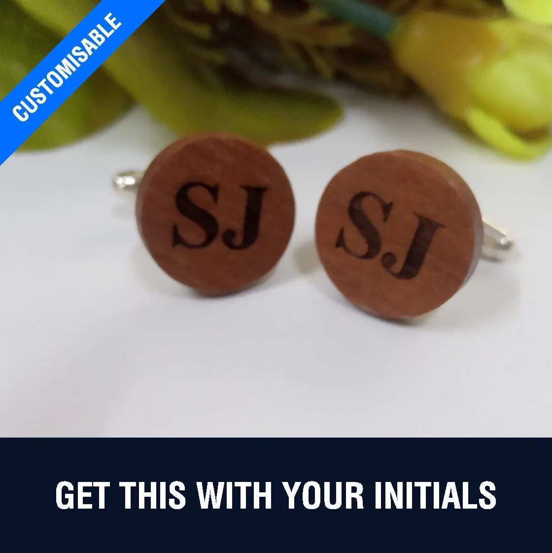 Customised Natural Cheery Wood Cufflinks