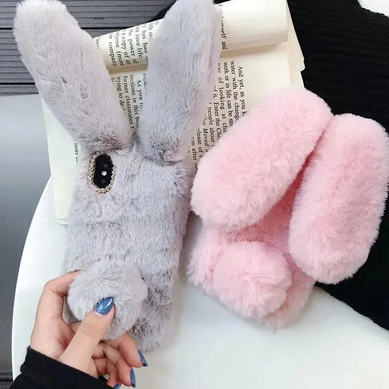 Cute Creative Rabbit Plush warm phone case women