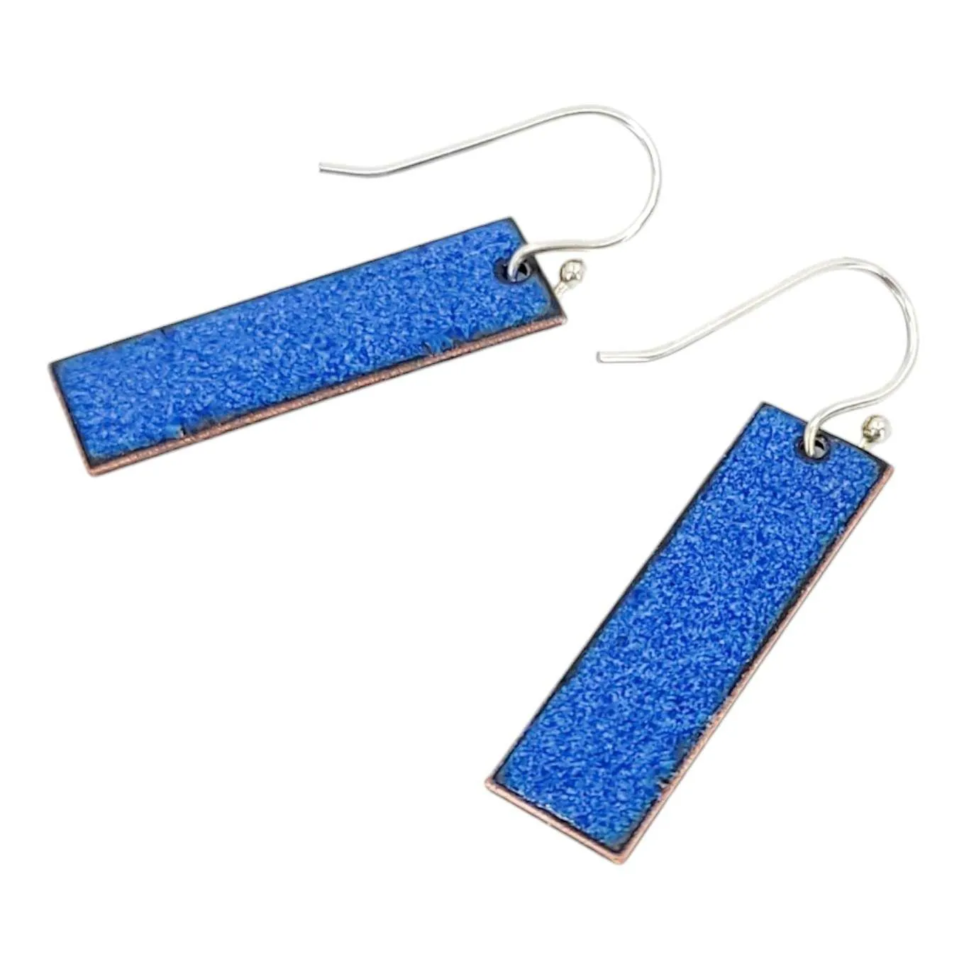 Earrings - Slim Rectangle Bird Pair on Orange and Blue Background by Magpie Mouse Studios