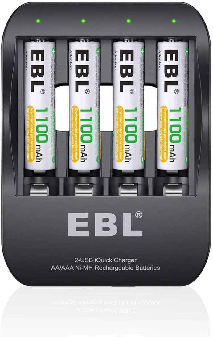 EBL LN-6201 4-Bay i-Quick Tech Smart Battery Charger with 2-Hour Fast Charging, USB-C and Micro USB Input, and Built-In LED Status Indicators for AA and AAA Ni-MH Batteries