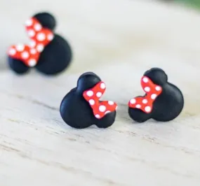 EJ Clay Mouse Stud Earrings with Dotted Bow