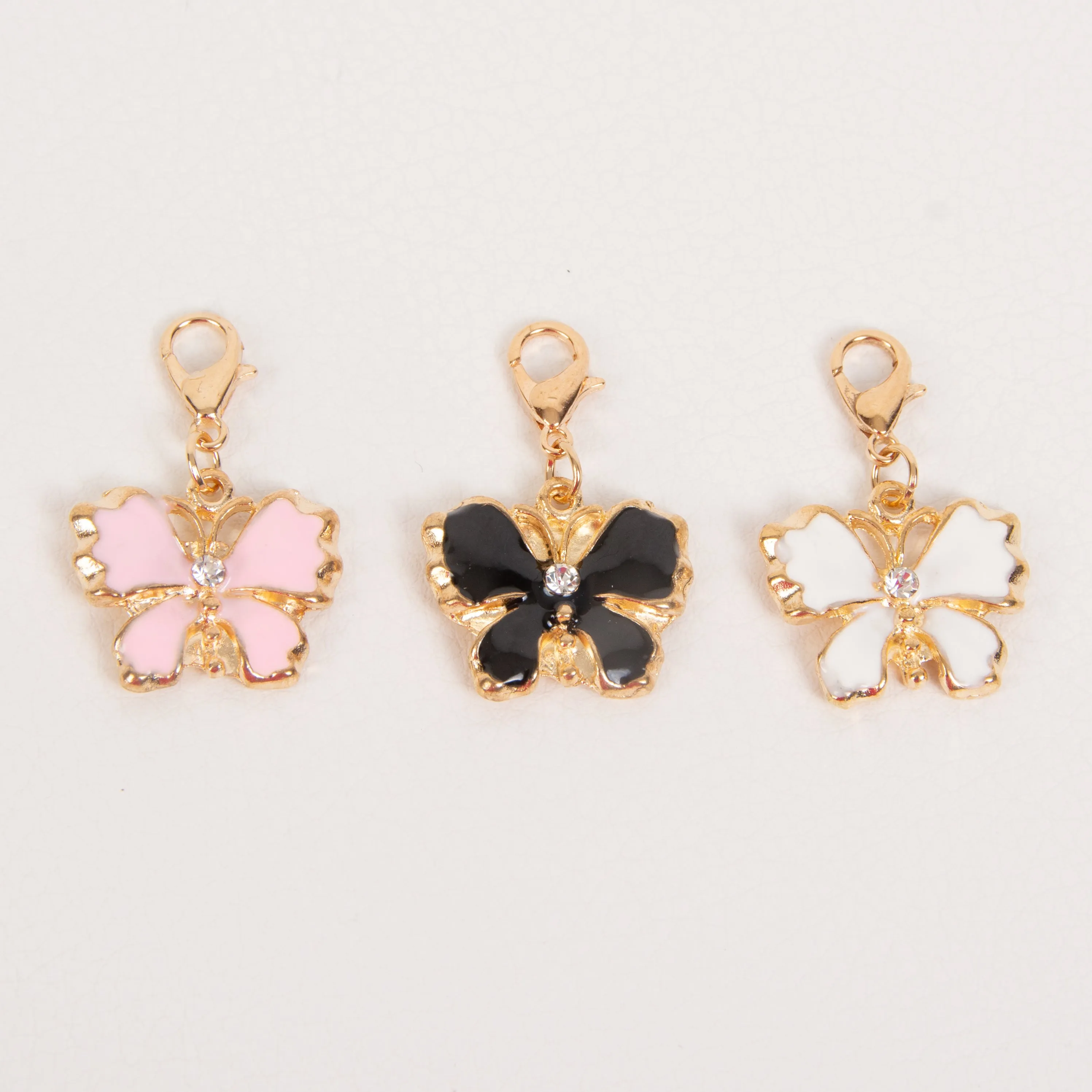 Enamel Butterfly Charm with Rhinestone Accent in Pink, Black or White