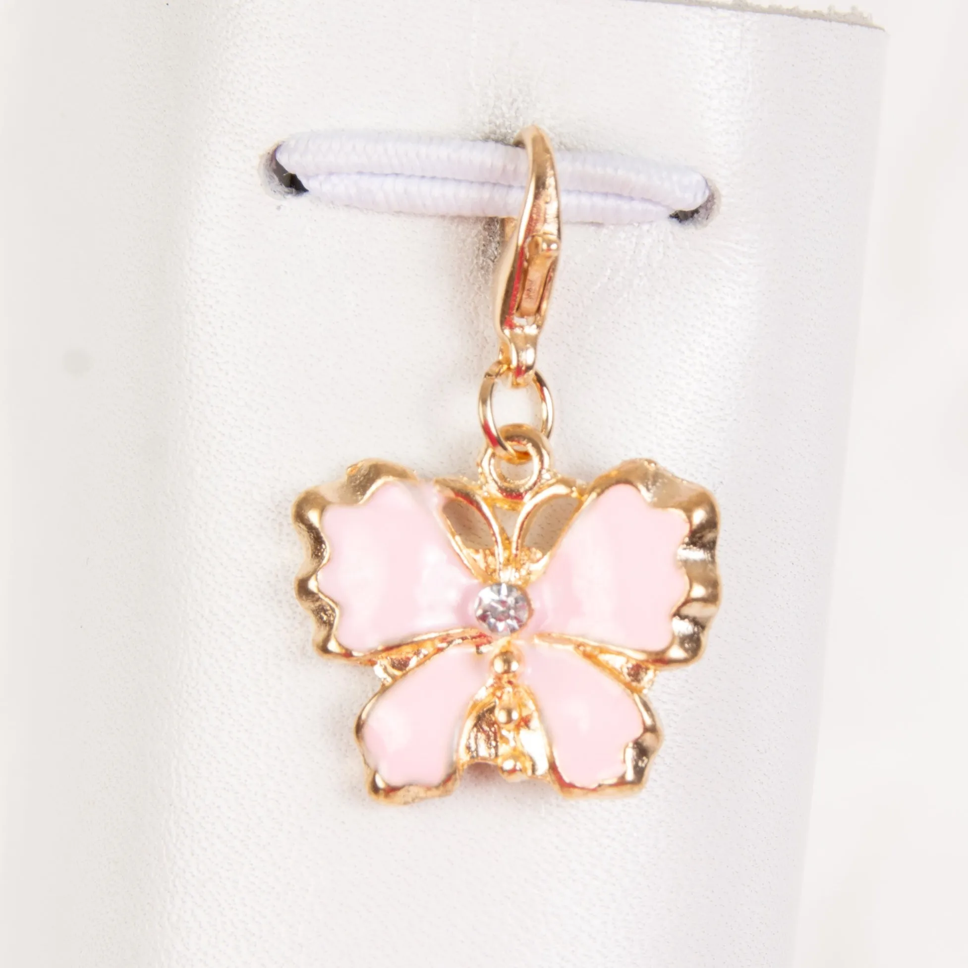 Enamel Butterfly Charm with Rhinestone Accent in Pink, Black or White