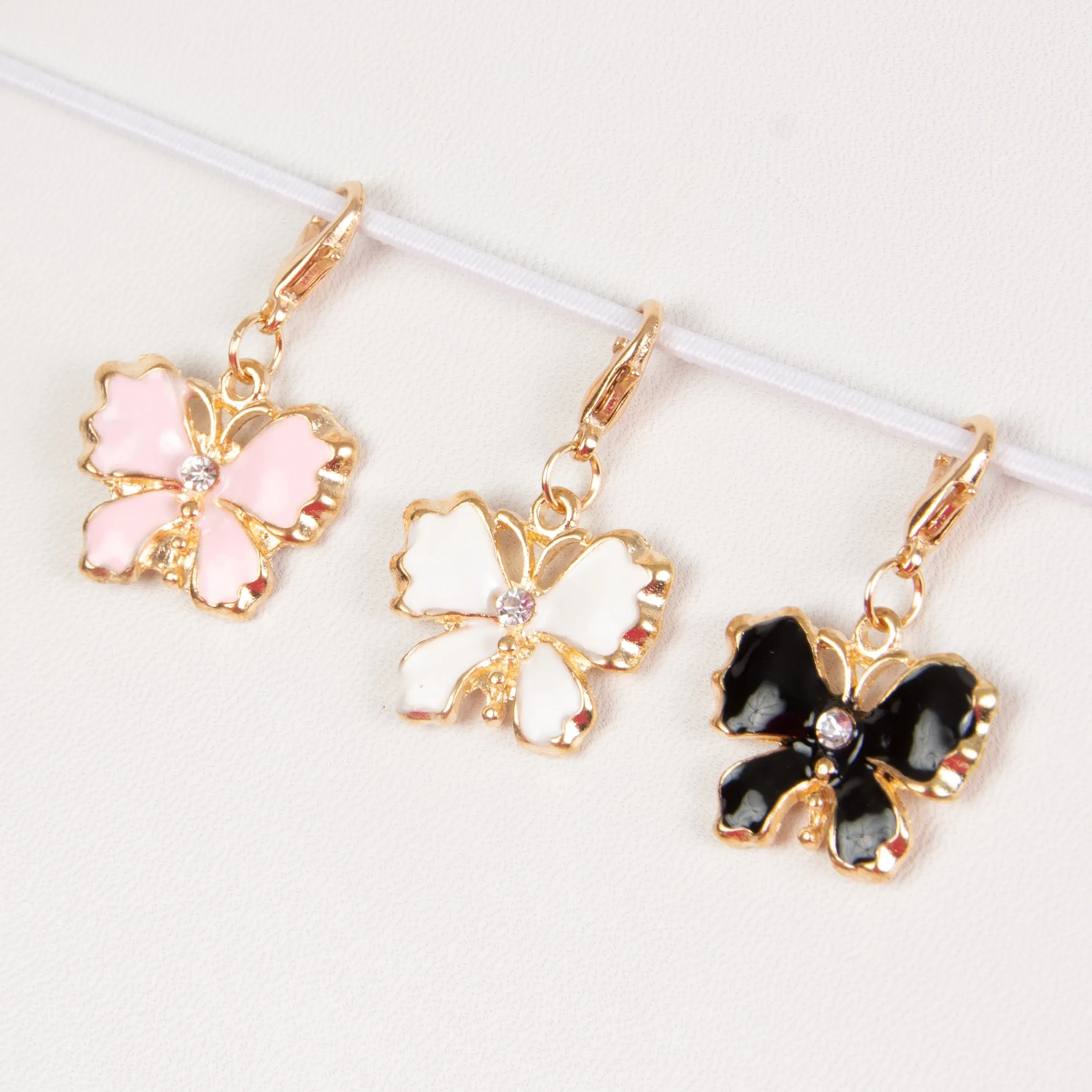 Enamel Butterfly Charm with Rhinestone Accent in Pink, Black or White